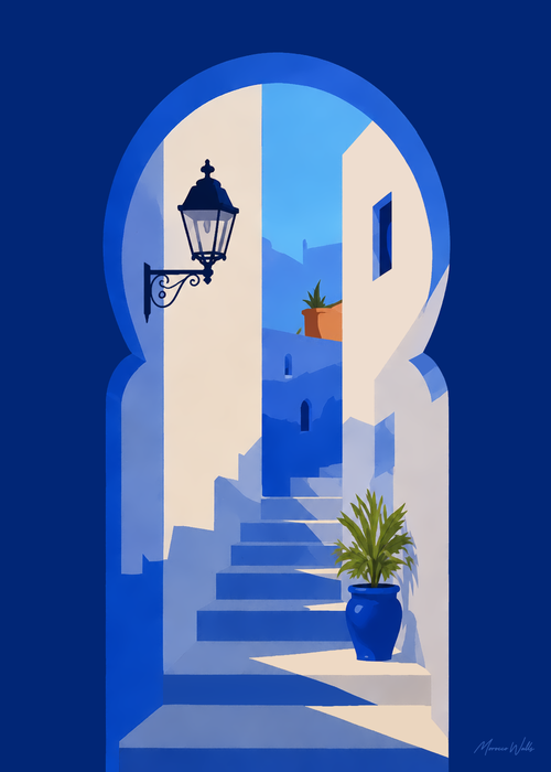 Affiche Porte de Chefchaouen, illustration d'art inspirée du Maroc, Morocco Walls