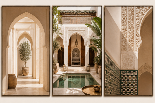 Triptyque Architecture — Arches, Patio & Géométrie | Pack Morocco Walls