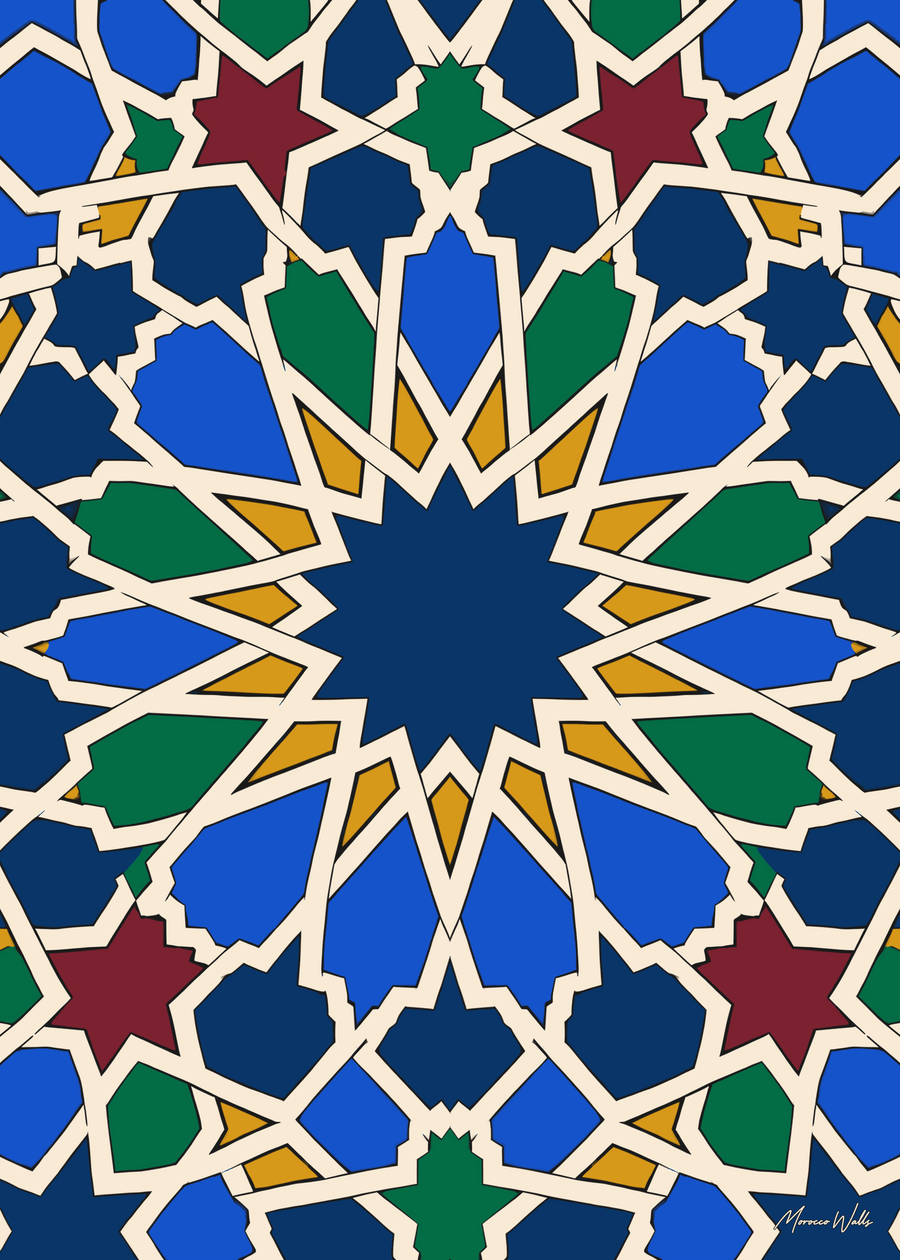 Affiche Étoile de Fès, illustration d'art inspirée du Maroc, Morocco Walls