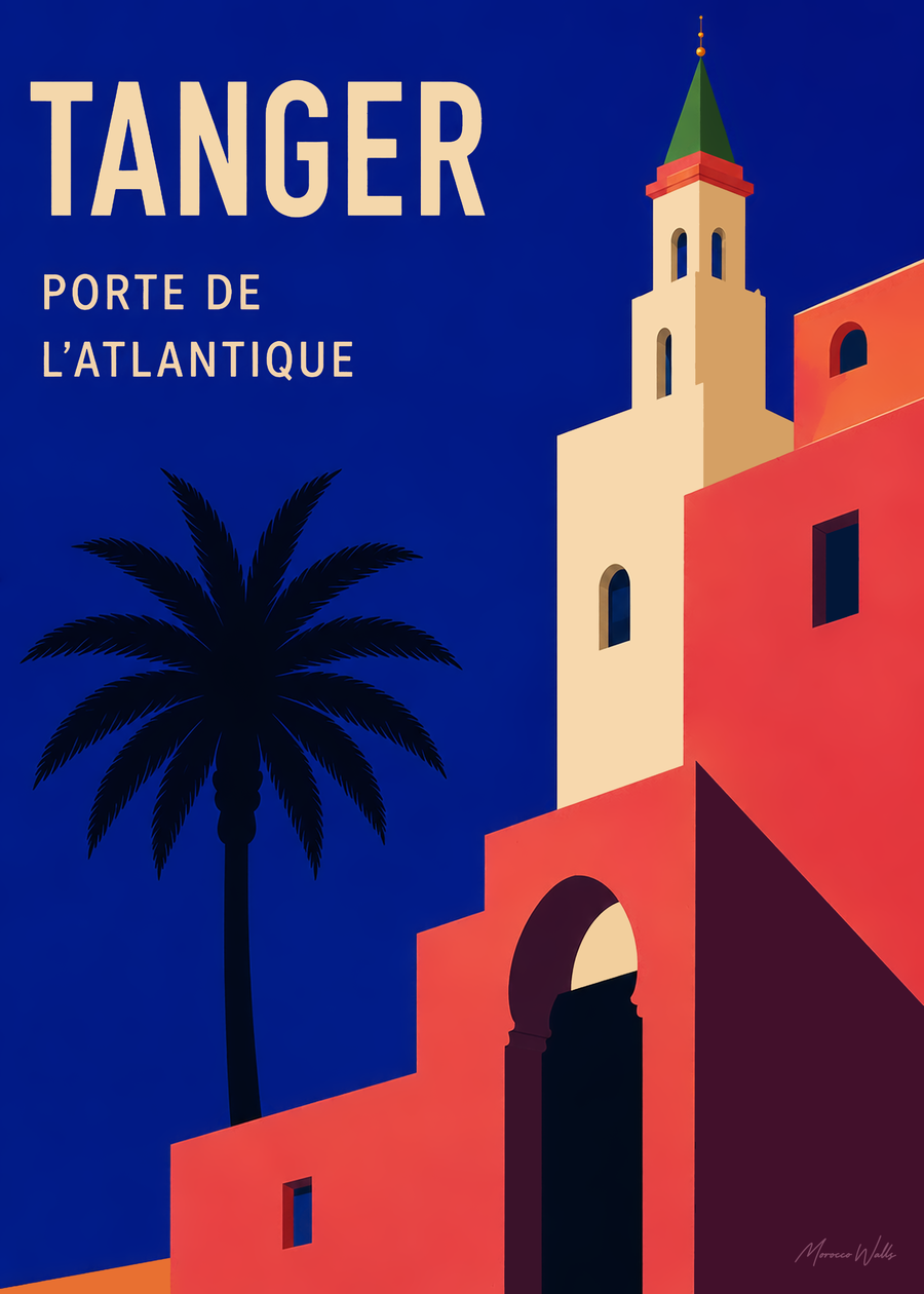 Affiche Tanger Atlantique, illustration d'art inspirée du Maroc, Morocco Walls