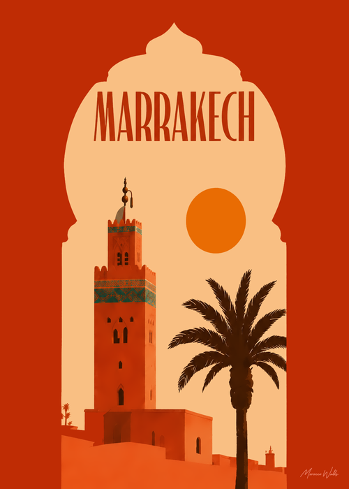 Affiche Porte de Marrakech, illustration d'art inspirée du Maroc, Morocco Walls