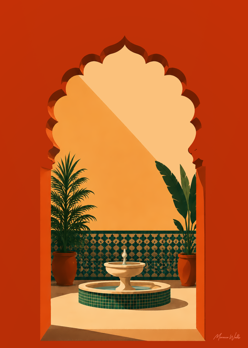 Affiche Porte du Riad, illustration d'art inspirée du Maroc, Morocco Walls