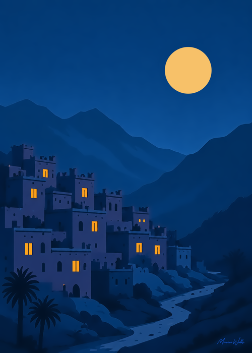 Affiche L'Heure Bleue, illustration d'art inspirée du Maroc, Morocco Walls
