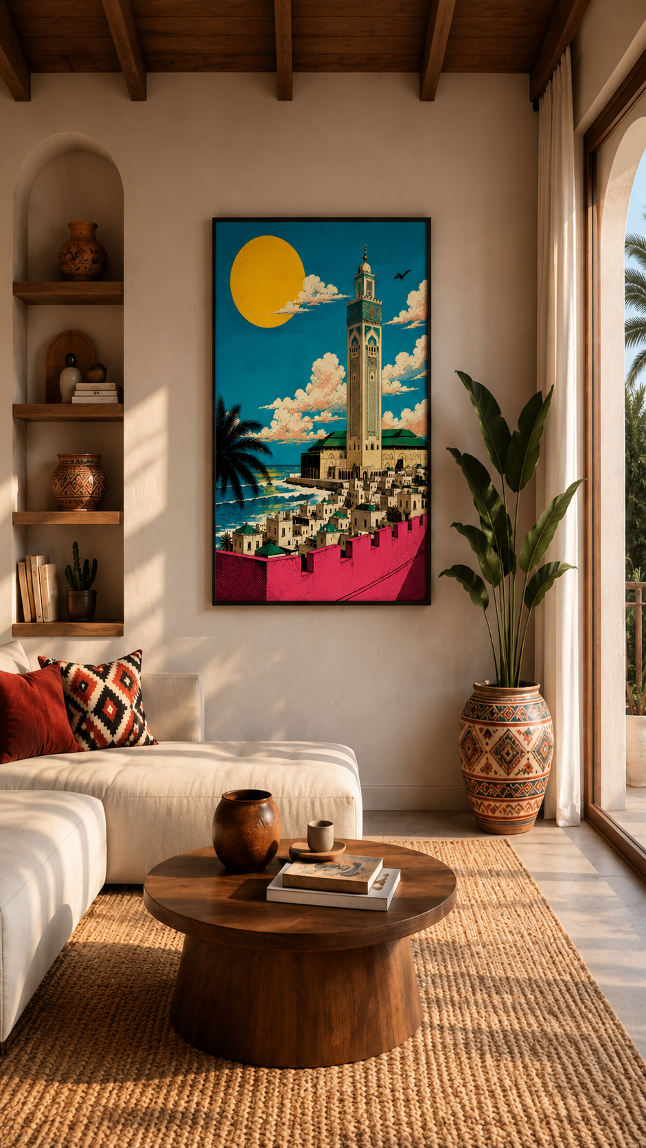 Affiche Morocco Walls encadrée dans un intérieur chaleureux