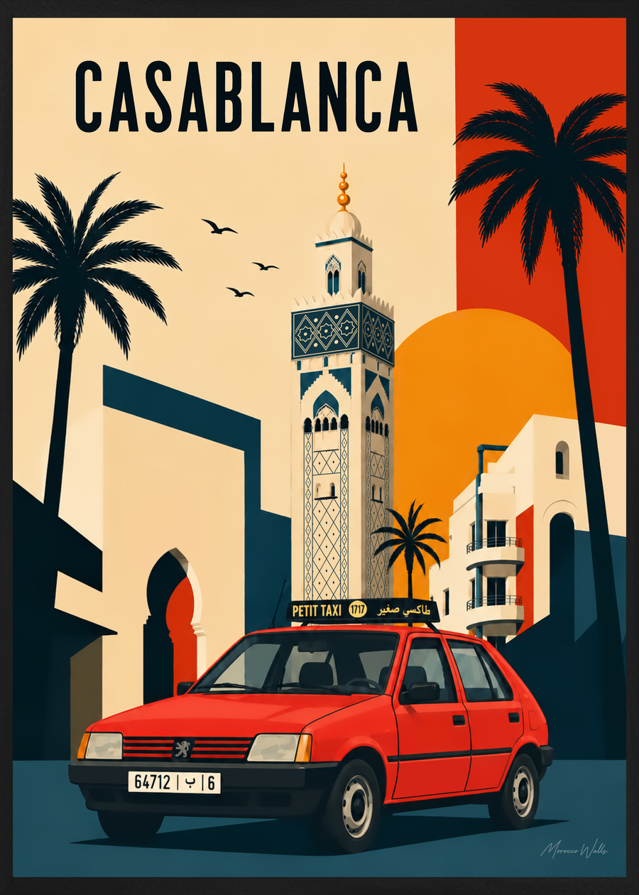 Affiche Casablanca Rétro en cadre noir, Morocco Walls