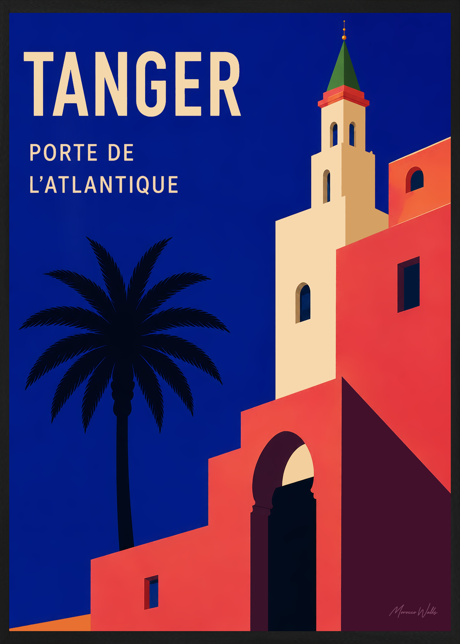 Affiche Tanger Atlantique en cadre noir, Morocco Walls