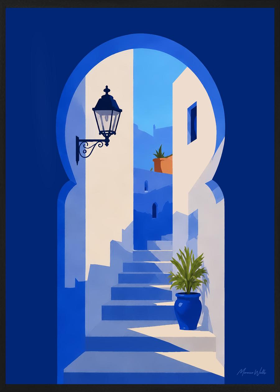 Affiche Porte de Chefchaouen en cadre noir, Morocco Walls