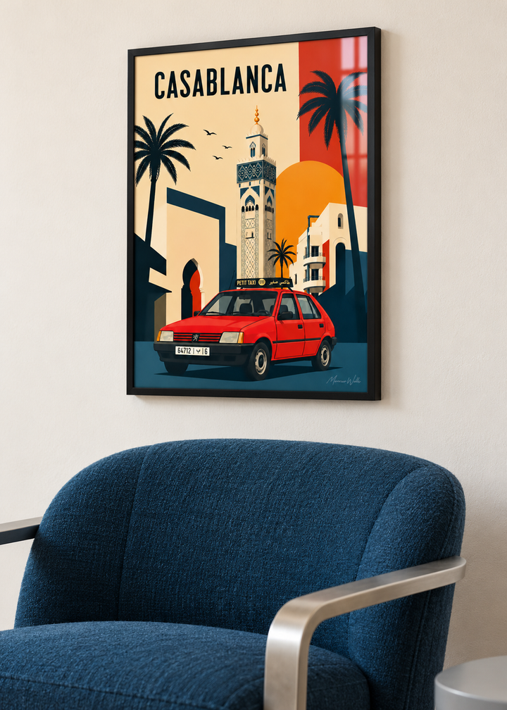 Affiche Casablanca Rétro mise en situation dans un intérieur, Morocco Walls