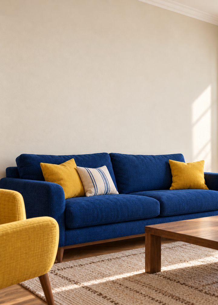 Intérieur avant l'accrochage de la composition Le Jardin Bleu, mur encore nu