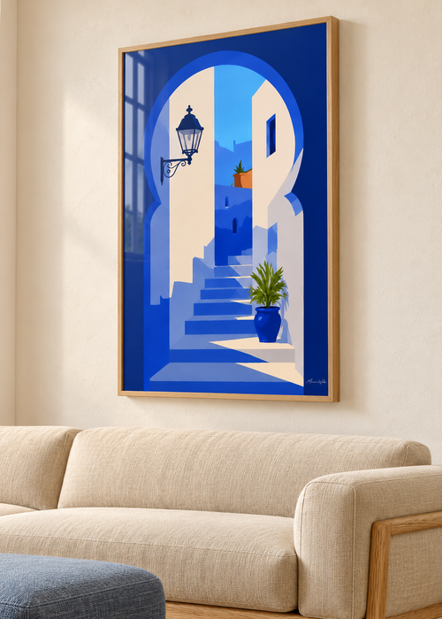 Affiche Porte de Chefchaouen mise en situation dans un intérieur, Morocco Walls