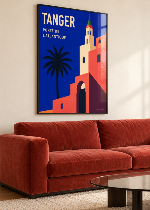 Affiche Tanger Atlantique mise en situation dans un intérieur, Morocco Walls