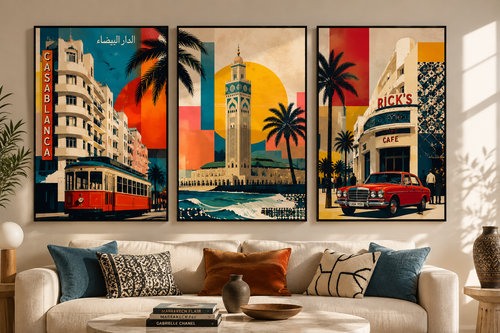 Triptyque Pop Maroc — Casablanca, Taxi Rouge & Souk Chromatique | Pack Morocco Walls