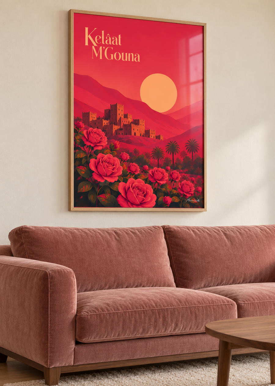 Affiche Vallée des Roses mise en situation dans un intérieur, Morocco Walls